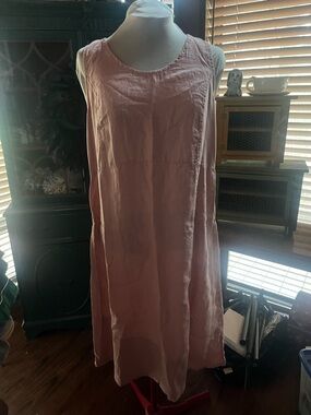 Flax Uptown Midi sleeveless Dusty Rose Linen Shift Dress-medium